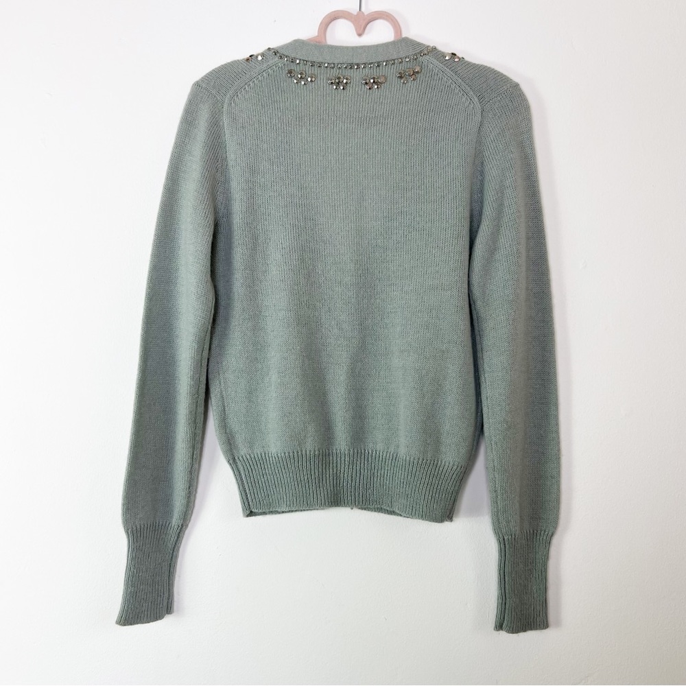 J.Crew Light Grey Green Alpaca Merino Embellished Cardigan With Pockets Size XS - Picture 5 of 7